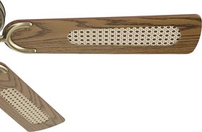 Ventilador de teto em latão com impressão de madeira e rattan 108cm com interruptor de tração - Mistral Majas