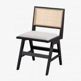 Cadeira De Jantar Em Madeira De Freixo E Rattan Estofada Lali Preto Claro - Sklum