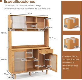 Aparador Alto Figueira da Foz em Bambu com Portas de Vidro e Ratã – 12