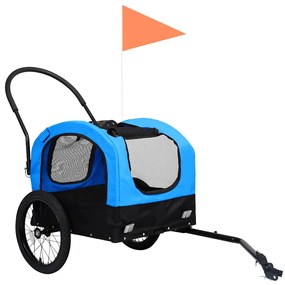 Reboque bicicletas/carrinho para animais 2-em-1 azul/preto