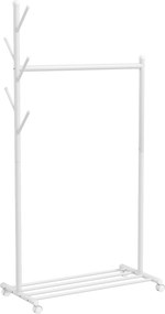 HOMCOM Charriot com Rodas 5 Ganchos Barra para Pendurar e Prateleira Inferior 86x43x171 cm Branco | Aosom Portugal