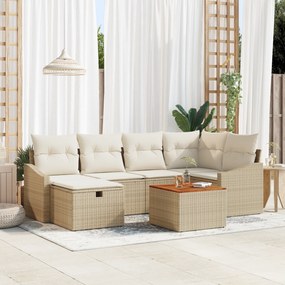Conjunto de Sofá de Jardim com 7 Peças e Almofadas Bege em Rattan Sint