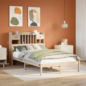 vidaXL Cama com estante sem colchão 120x190 cm pinho maciço