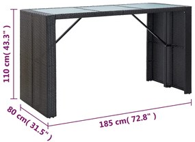 7 pcs conjunto bar para jardim c/ almofadões vime PE preto