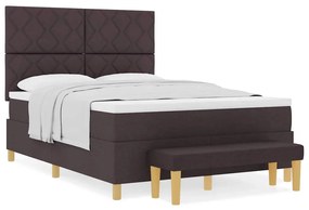 Cama Box Spring com Colchão &amp; Banco Castanho Escuro 140x200 cm Tecido