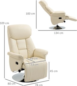 Poltrona de relaxamento reclinável e giratória com apoio para os pés ajustável, até 150 kg, para sala de estar, quarto, home cinema, cor creme