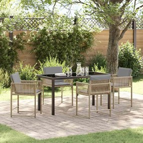vidaXL Conjunto de Jantar de Jardim com Almofadas Bege Rattan Sintético