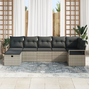 Conjunto de Sofá de Jardim com Almofadas - 7 Peças Cinza Claro Rattan