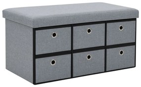 vidaXL Banco arrumação dobrável linho falso 76x38x38cm cinzento claro