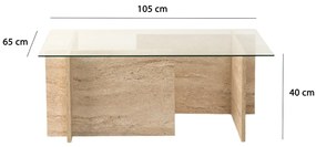 Mesa de Centro em Vidro e Travertino – New Escape – 105x65x40 cm
