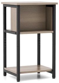 Mesa de cabeceira de 3 níveis com estação de carregamento, portas USB e tomadas eléctricas para o quarto 34 x 30 x 58,5 cm Cinzento