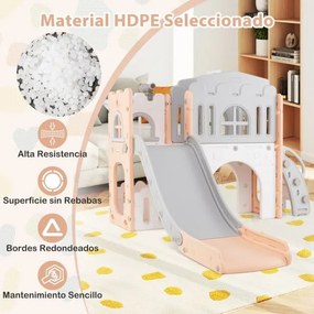 Escorrega infantil 9 em 1 com cesto de basquetebol, telescópio, ponte suspensa e túnel para 1+ anos 176 x 138 x 80 cm rosa
