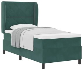Cama Box com Colchão Verde Escuro 90 x 190 cm em Veludo