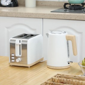 Conjunto de chaleira e torradeira, 1,7 L, 2200 W, torradeira para 2 fatias com 7 níveis de torragem, branco