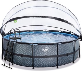 Piscina Redonda Stone ø450x122cm com bomba de filtro de areia e cúpula - Cinzenta