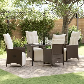 vidaXL Conjunto de Jantar de Jardim 5 Peças com Almofadas em Ratan Marrom