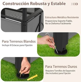Tenda jardim com mesa de bar e 2 cadeiras dobráveis com prateleiras de metal para jardim 193 x 117 x 240 cm cinza