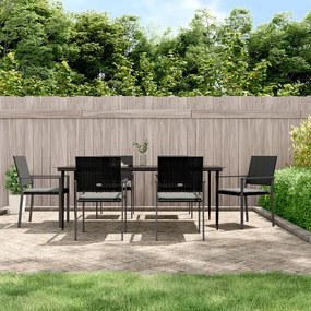 vidaXL 7 pcs conjunto de jantar p/ jardim c/ almofadões vime PE e aço