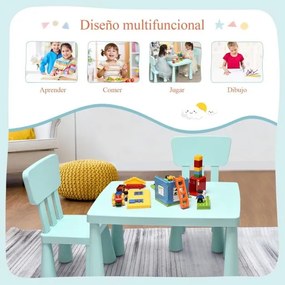 Conjunto de mesa e cadeira para crianças de 1 a 7 anos para atividades escolares, carga máxima de 50 kg, verde