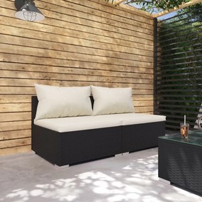 vidaXL 2 pcs conjunto lounge de jardim c/ almofadões vime PE preto