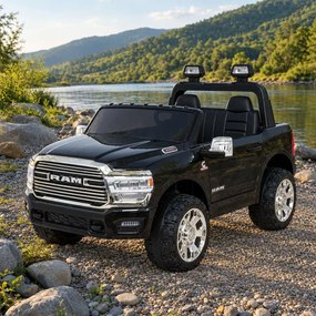 Jipe elétrico para Crianças 24V RAM 3500 Rodas de espuma EVA, assento Couro ecológico Preto