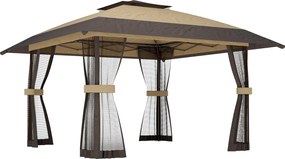 Outsunny Tenda Dobrável 4x4 m Pop-up com 4 Paredes Laterais em Malha Altura Ajustável 3 Níveis Cáqui | Aosom Portugal