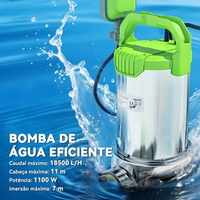 Bomba Submersível de Águas Residuais 1100W com Capacidade de 18000 l/h e Interruptor de Flutuador 16x15x40 cm Prata