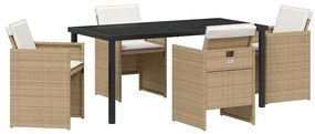Conjunto de Jantar de Jardim com 5 Peças e Almofadas Beje em Rattan Si