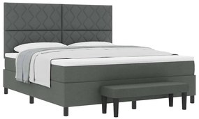Cama Box com Colchão e Banco Cinza Escuro 180x200 cm Tecido