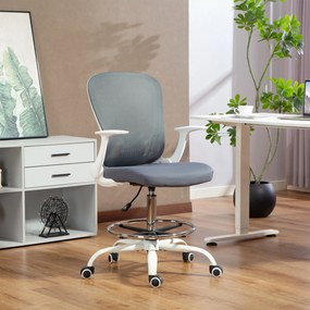 Cadeira de escritório ergonómica com apoio para os pés ajustável e braços rebatíveis, altura regulável, 59 x 62 x 99-119 cm, cinzenta