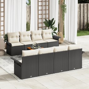 Conjunto de Sofá de Jardim vidaXL 9 Peças com Almofadas Preto Polyrattan Acácia