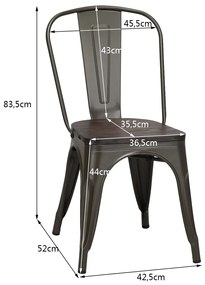 Conjunto de 4 cadeiras de cozinha vintage de metal com encosto superfície de madeira empilháveis ​​para sala de jantar bistrô 42,5 x 52 x 83,5 cm verd