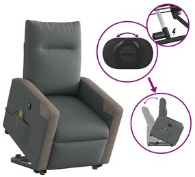 Poltrona elevatória de massagens tecido cinzento-escuro