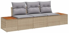 Conjunto de Sofá de 3 Peças com Almofadas Bege Rattan Acácia
