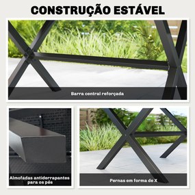 Mesa de Jantar Retangular para Jardim para 6 Pessoas (CADEIRAS NÃO INCLUIDAS) com Tampo de HDPE Efeito Ripas e Estrutura Metálica 150x90x74 cm Preto