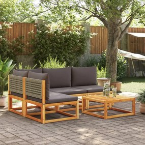 5 pcs conjunto de sofás de jardim com almofadões acácia maciça