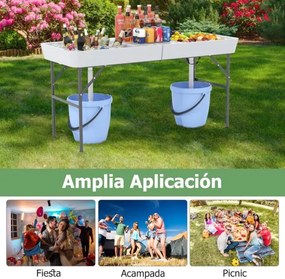 Mesa refrigeradora com gelo dobrável com 151 cm  para exteriores para campismo festas, eventos Branca