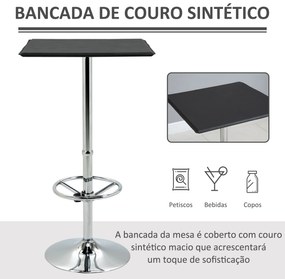 HOMCOM Mesa de Bar Mesa Alta de Cozinha com Apoio para os Pés Ajustável e Estrutura de Metal para Sala de Jantar Carga Máxima 60kg 62x62x110cm Preto e Prata