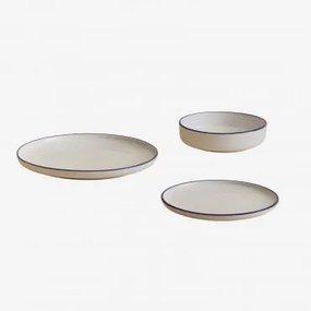 Conjunto De Loiça De 12 Peças Em Grés Ronilena Branco Gardenia - Azul Ken - Sklum