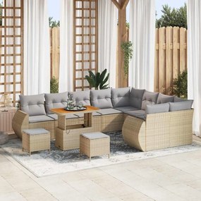 Conjunto de Sofá de Jardim vidaXL 12 Peças com Almofadas Bege de Rattan Poliéster Acácia