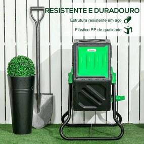 Compostor Giratório de 65L Recipiente de Compostagem de Jardim com Câm