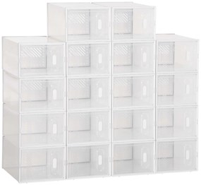 HOMCOM Armário Modular de Plástico Sapateira Modular com 18 Cubos Portas Magnéticas Organizador de Sapatos 25x35x19cm Transparente