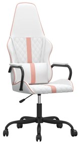 Cadeira gaming massagens couro artificial branco e rosa