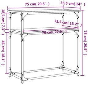 Mesa consola 75x35,5x75 cm derivados madeira carvalho castanho
