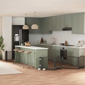 vidaXL Portão p/ cães com porta dobrável 8 painéis 640 cm álamo preto