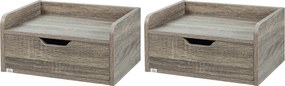 Conjunto de 2 mesas de cabeceira de parede, suspensas, com gaveta e tampo com acabamento em madeira;  40 x 30 x 19,5 cm – cinzento