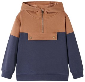 Sweatshirt para criança com capuz e meio fecho antracite/conhaque 104