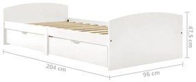 Estrutura de cama com 2 gavetas 90x200 cm pinho maciço branco