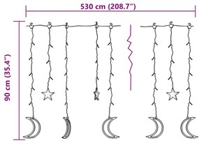 Estrelas e luas de luz + controlo remoto 345 LEDs branco quente