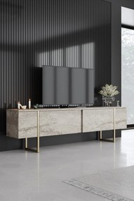 Móvel de TV "Madrid" - Travertino Marmore e Dourado - 180x50x30cm - De